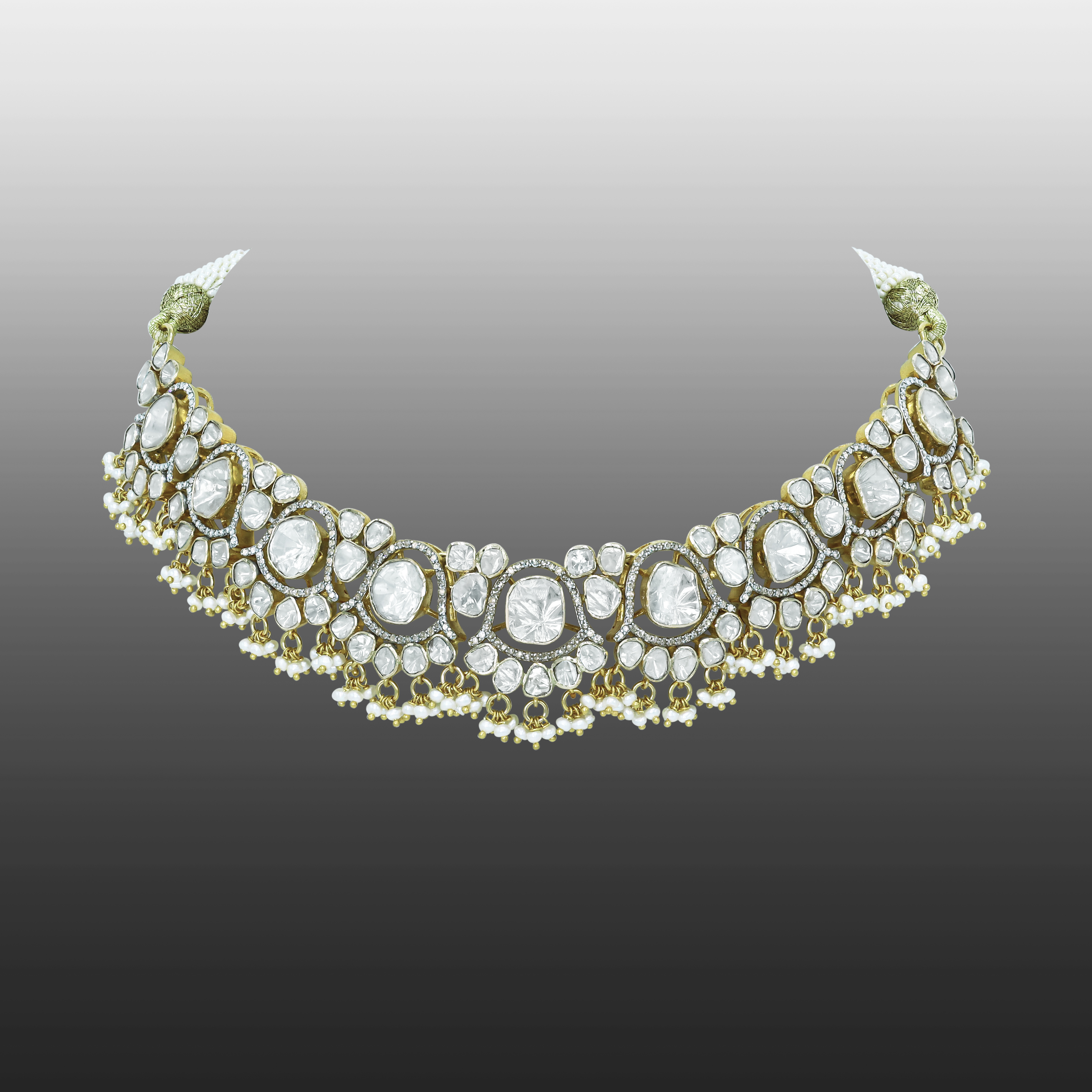 Polki Diamond Necklace with Pearls and Beads